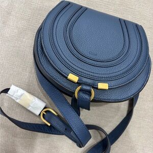 Chic Navy Leather Saddle Bag